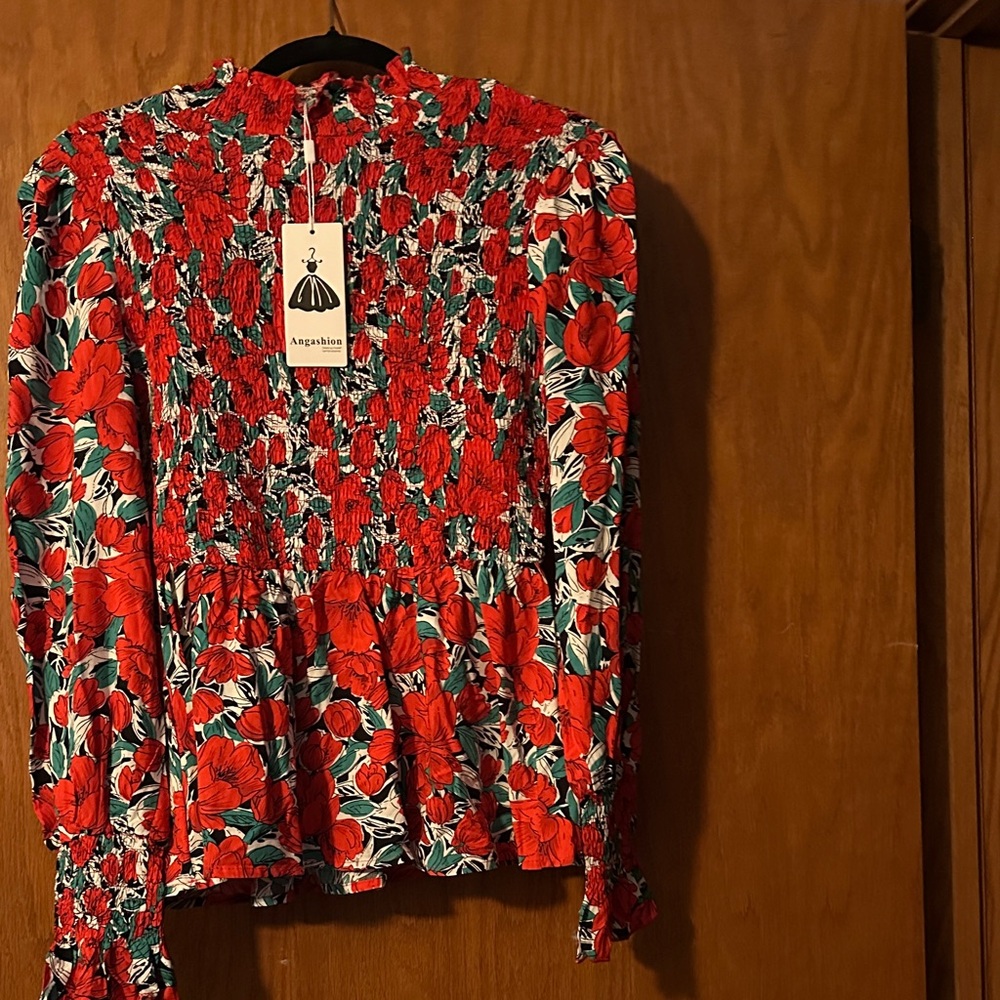 Argebliss Red Floral Women's Blouse
